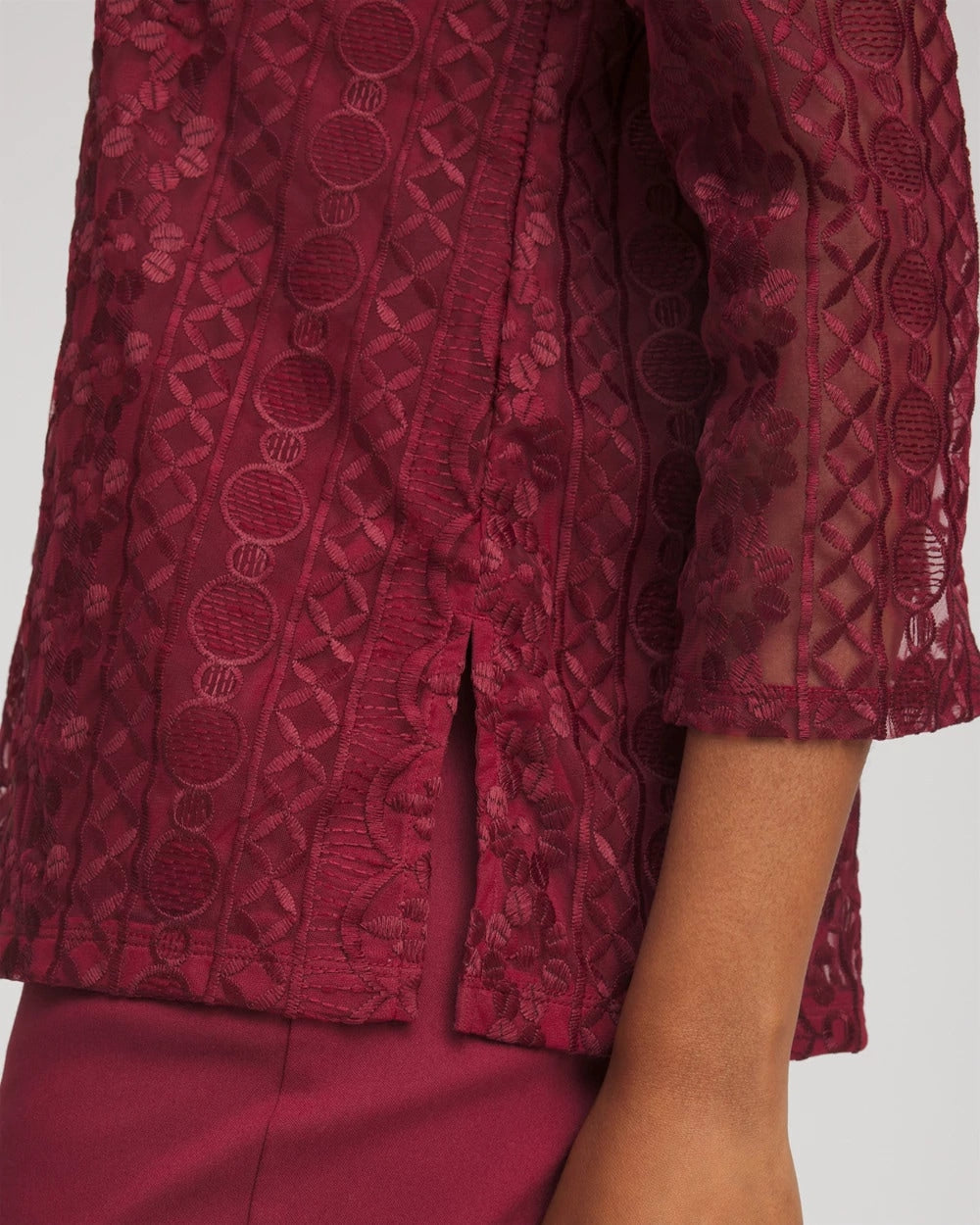 Chico's Embroidered Mesh Tunic Top