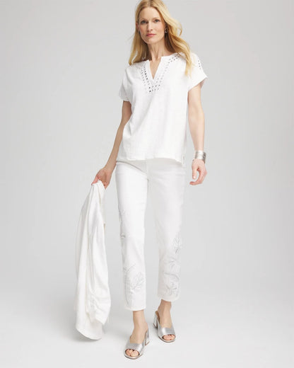 Chico's Paillette Trim Cotton Slub Tee