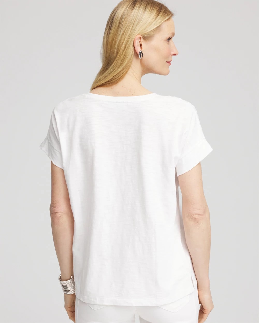 Chico's Paillette Trim Cotton Slub Tee