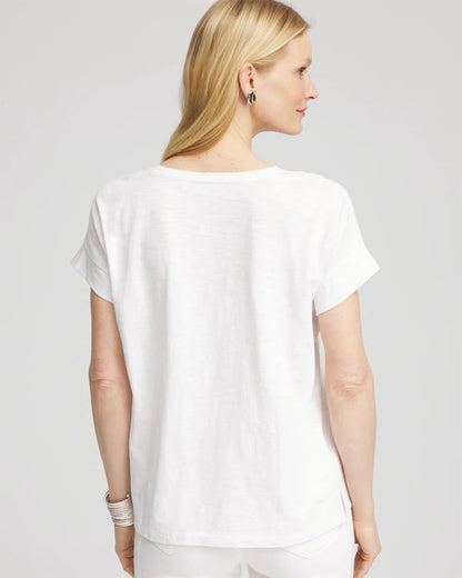 Chico's Paillette Trim Cotton Slub Tee