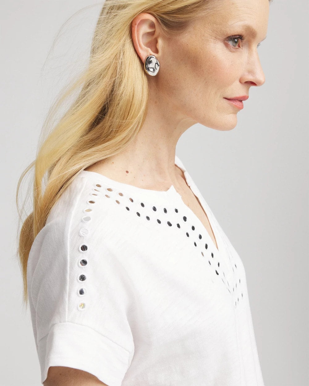 Chico's Paillette Trim Cotton Slub Tee