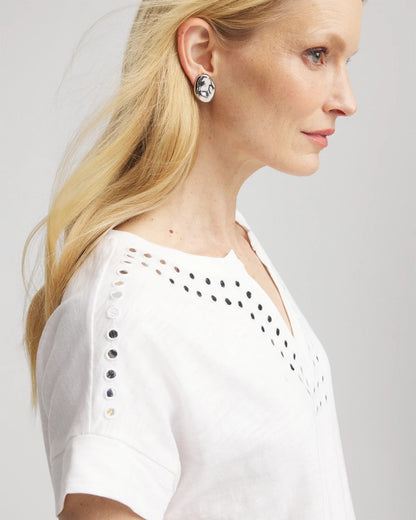 Chico's Paillette Trim Cotton Slub Tee