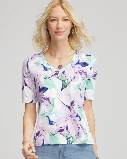 Chico's Lily Print V-Neck Perfect Tee