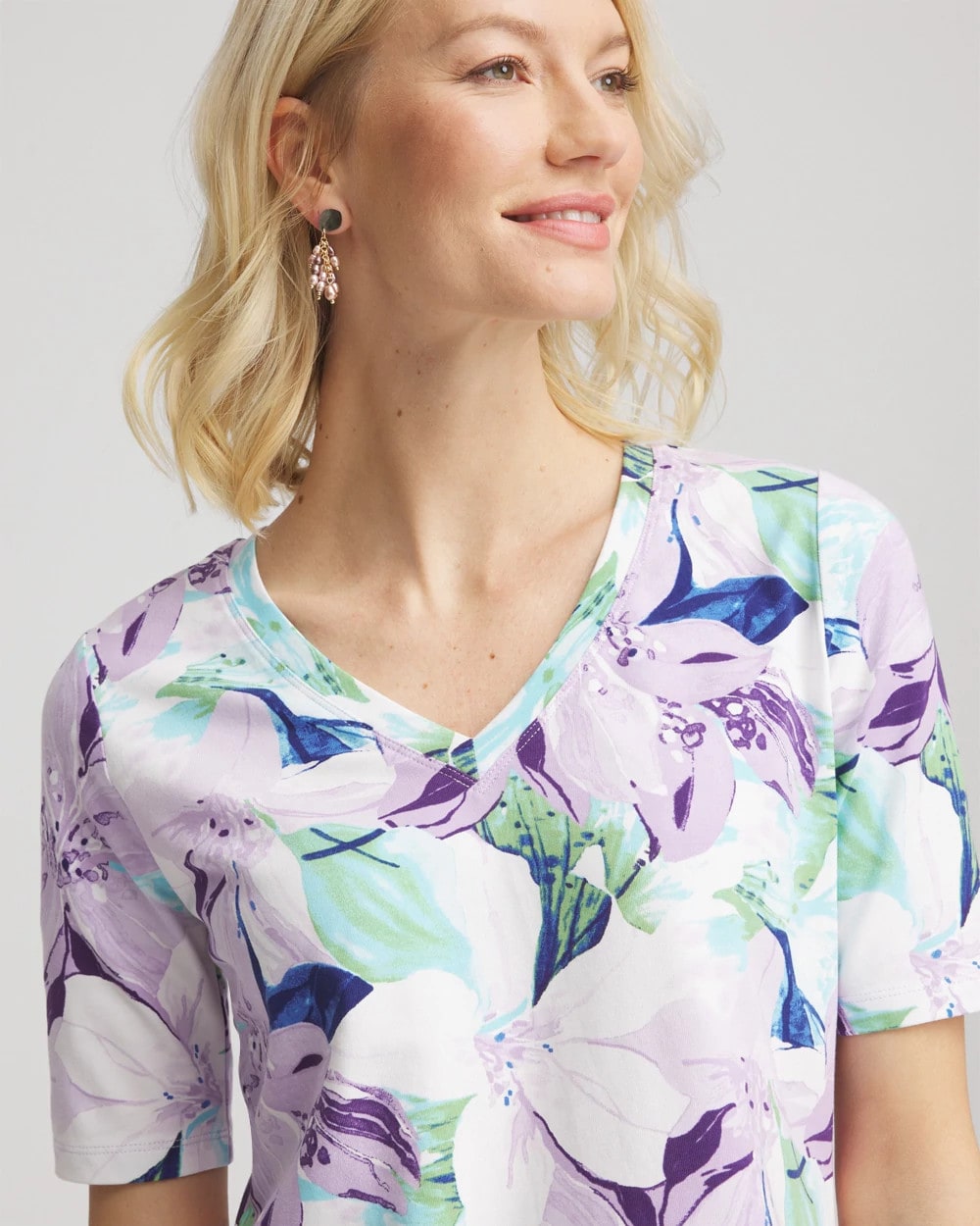Chico's Lily Print V-Neck Perfect Tee