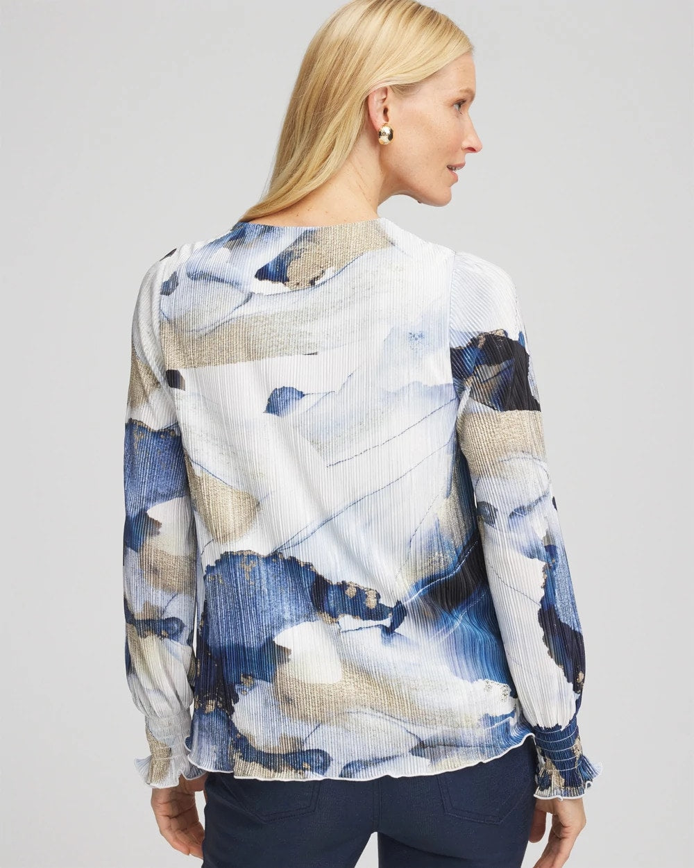 Chico's Foil Ocean Print Crinkle Top