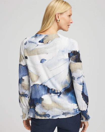 Chico's Foil Ocean Print Crinkle Top