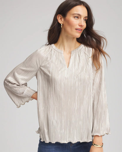 Chico's Foiled Pleated V-Neck Tee