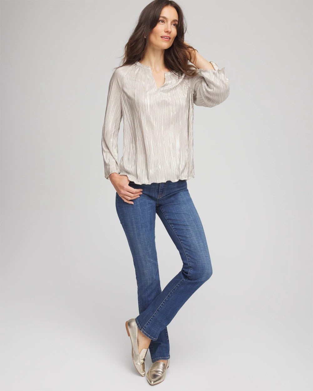 Chico's Foiled Pleated V-Neck Tee