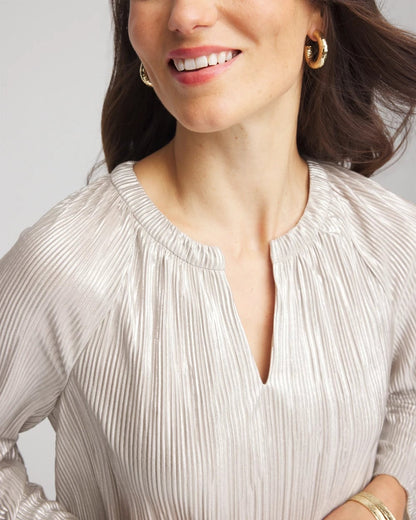 Chico's Foiled Pleated V-Neck Tee