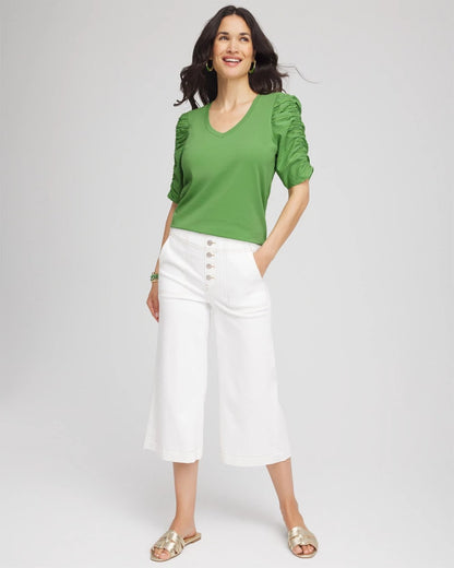 Chico's Ruched Sleeve V-Neck Tee