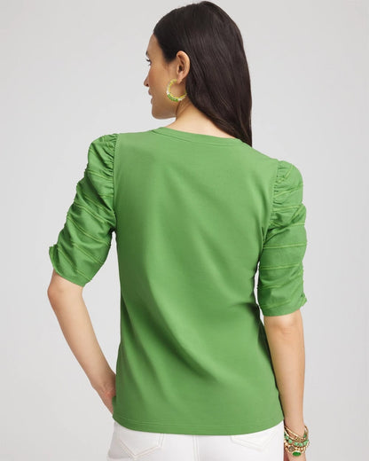 Chico's Ruched Sleeve V-Neck Tee