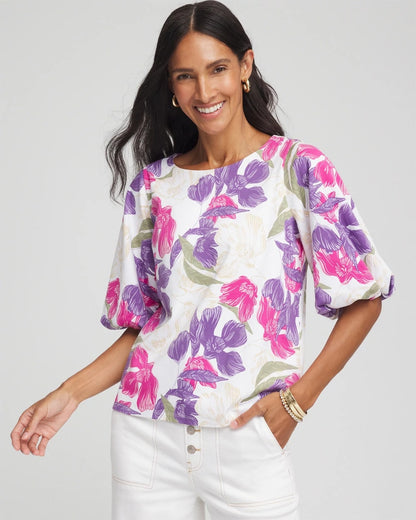 Chico's Floral Bubble Sleeve Top