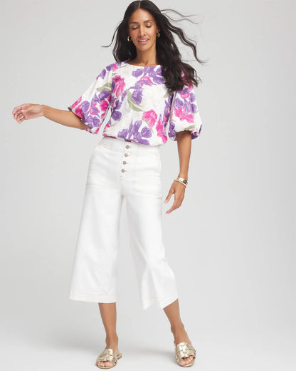 Chico's Floral Bubble Sleeve Top