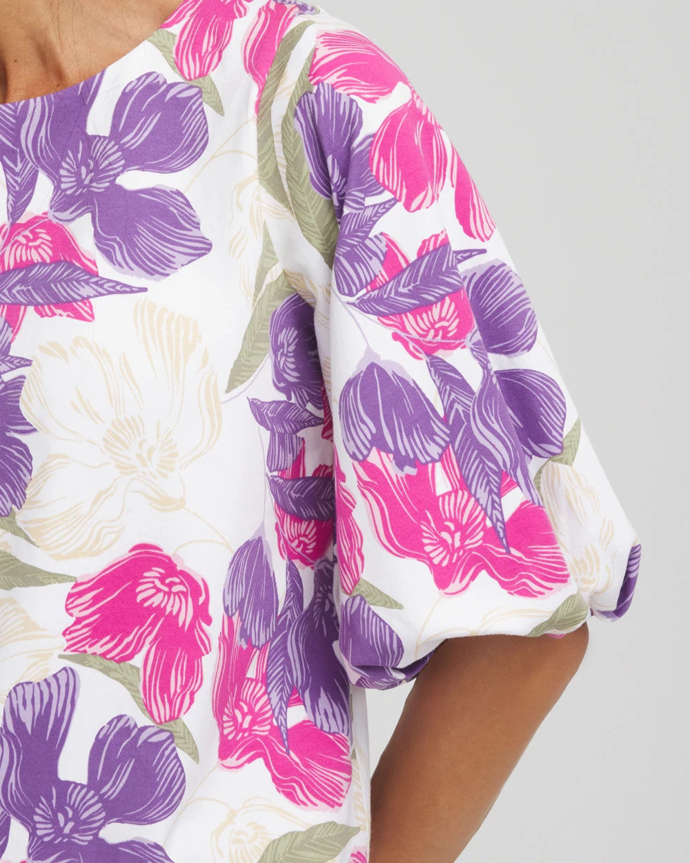 Chico's Floral Bubble Sleeve Top