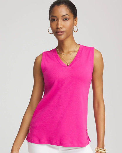Chico's Sleeveless V-Neck Button Tank