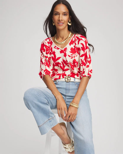 Chico's Floral Braided Linen Top