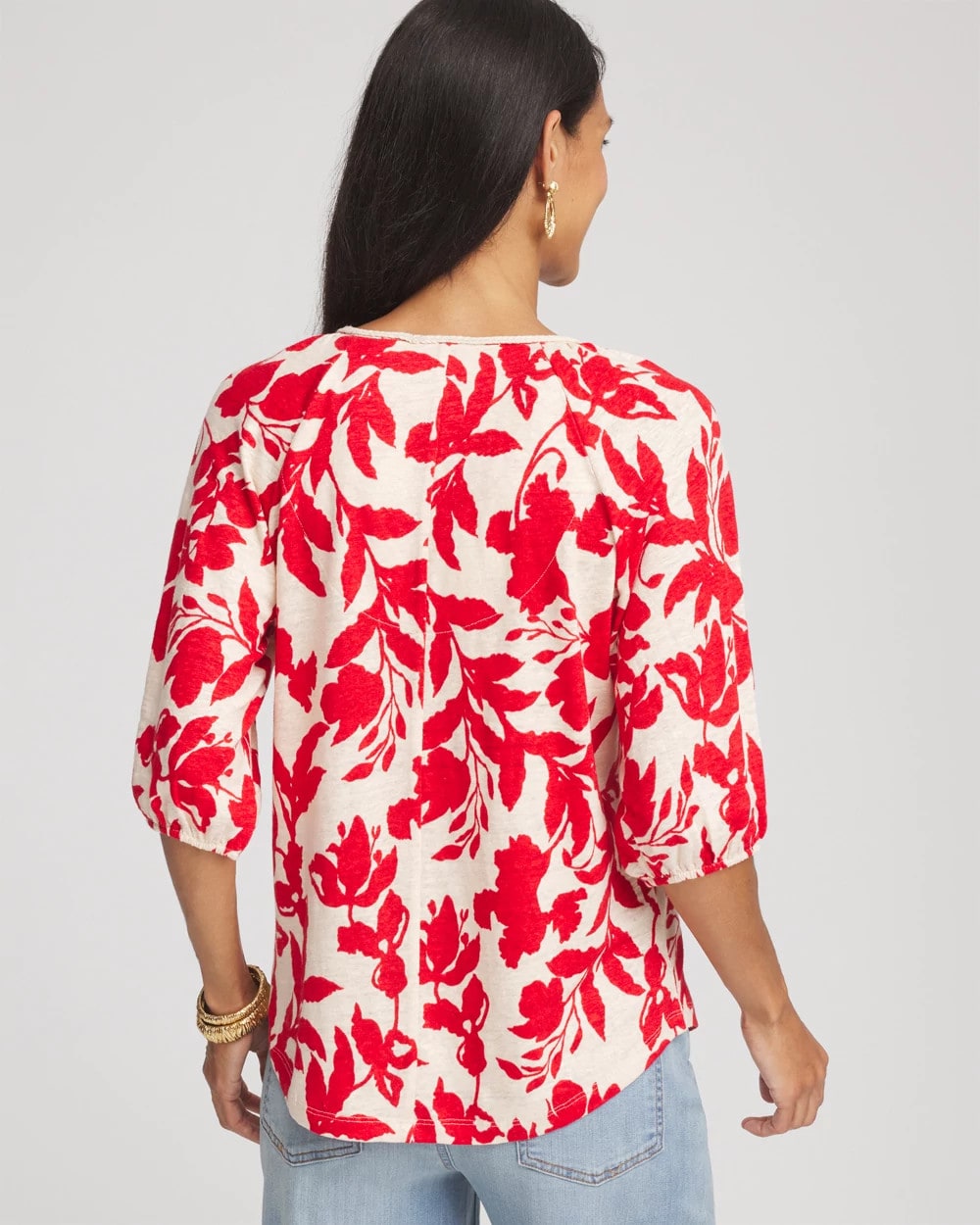 Chico's Floral Braided Linen Top