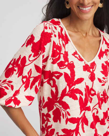 Chico's Floral Braided Linen Top