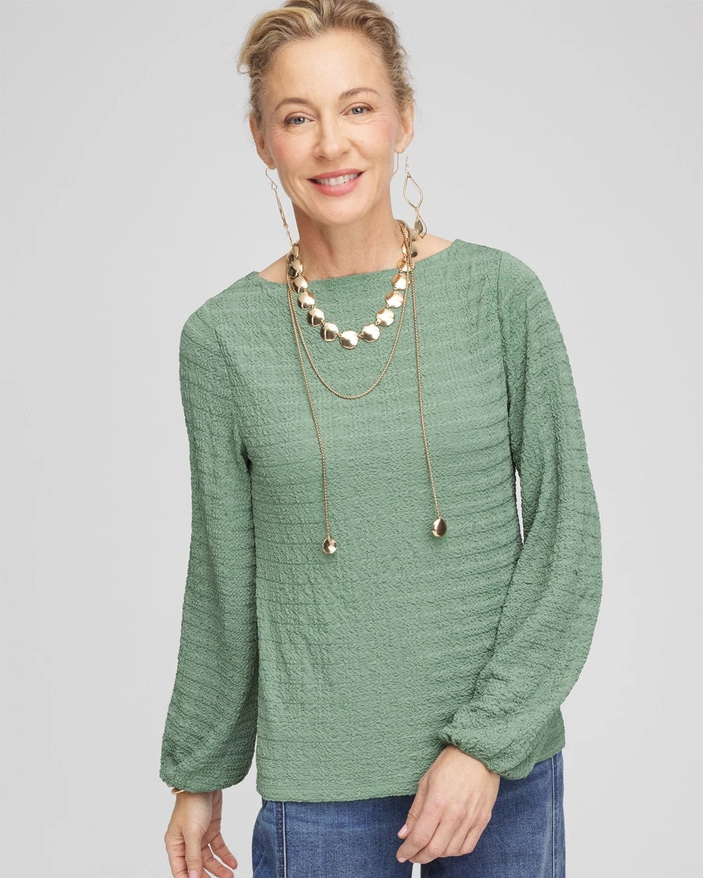 Chico's Smocked Boatneck Top