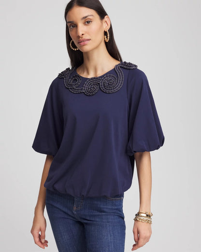 Chico's Bubble Hem Pleated Cotton Top