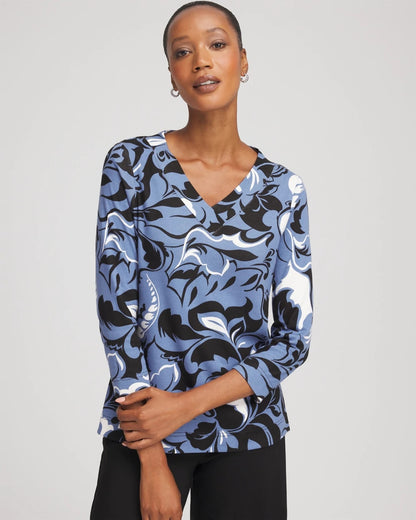 Chico's Pima Cotton Floral 3/4 Sleeve Tee