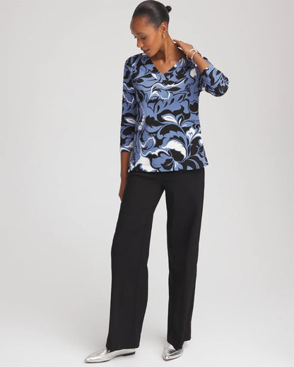 Chico's Pima Cotton Floral 3/4 Sleeve Tee