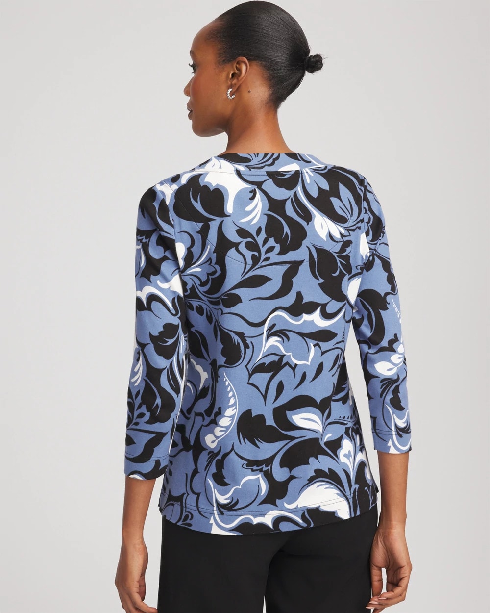 Chico's Pima Cotton Floral 3/4 Sleeve Tee