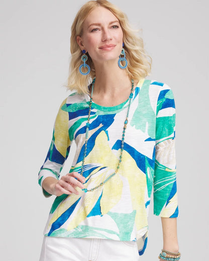 Chico's Ocean Print Slub Scoop-Neck Tee