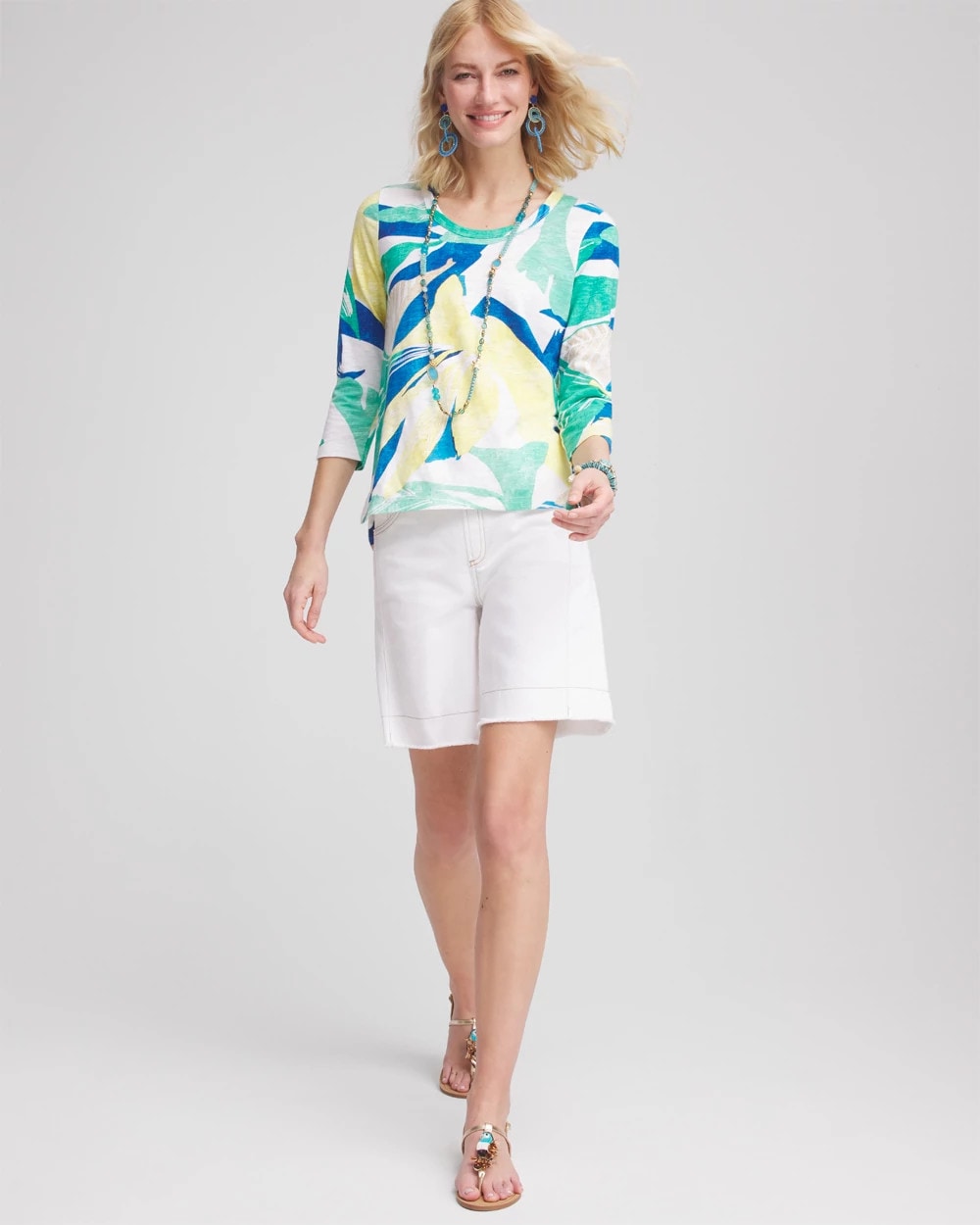 Chico's Ocean Print Slub Scoop-Neck Tee