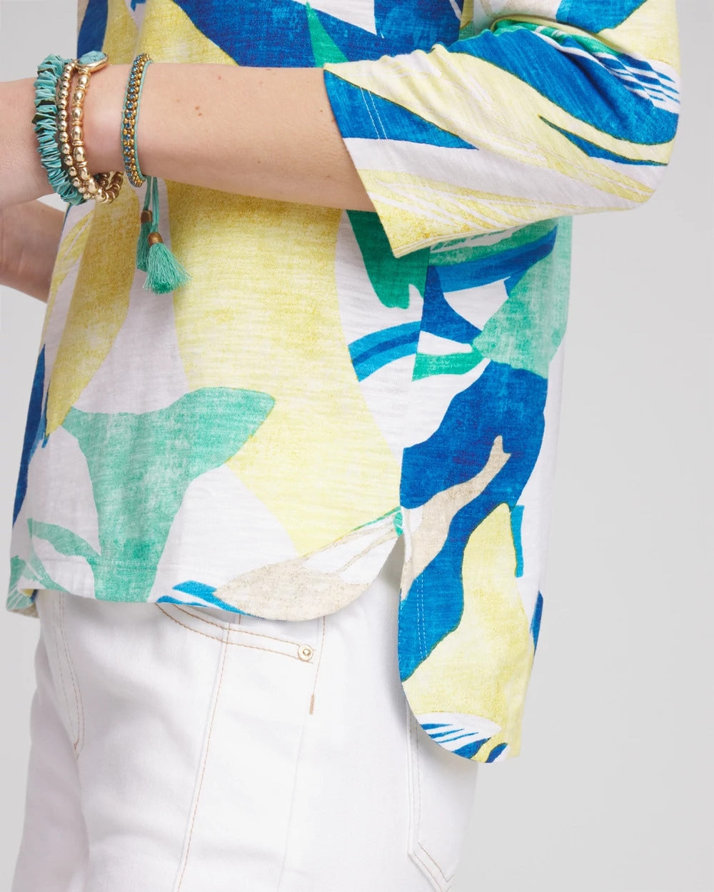 Chico's Ocean Print Slub Scoop-Neck Tee