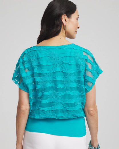 Chico's Embroidered Striped Banded Bottom Top