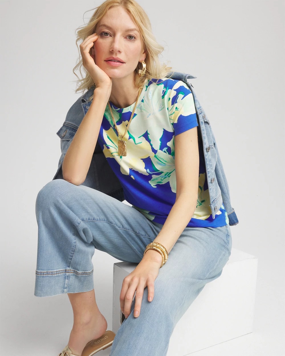 Chico's Floral Crewneck Perfect Tee