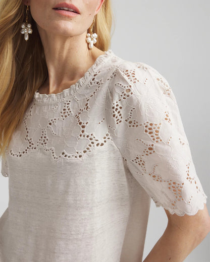 Chico's Embroidered Lace Linen Tee