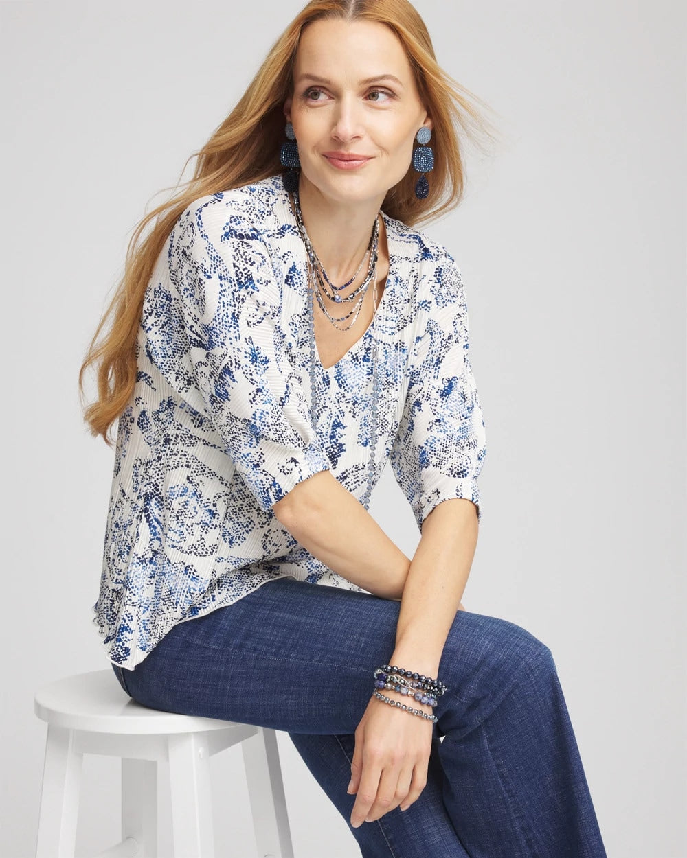 Chico's Snakeskin Print Crinkle Elbow Sleeve Tee