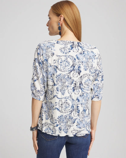 Chico's Snakeskin Print Crinkle Elbow Sleeve Tee