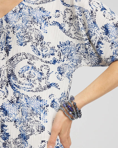 Chico's Snakeskin Print Crinkle Elbow Sleeve Tee