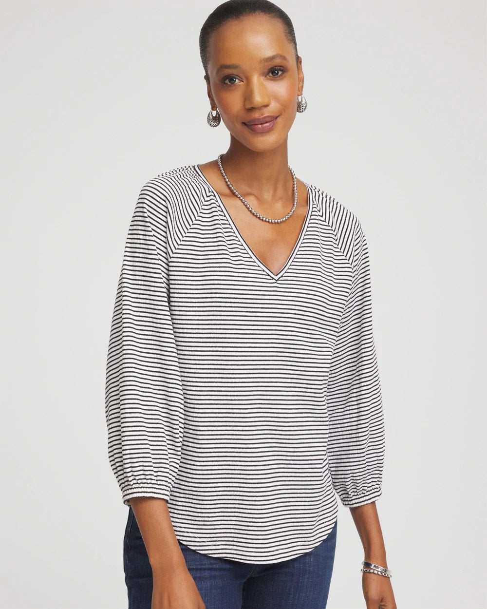 Chico's Striped Crinkled Raglan Top