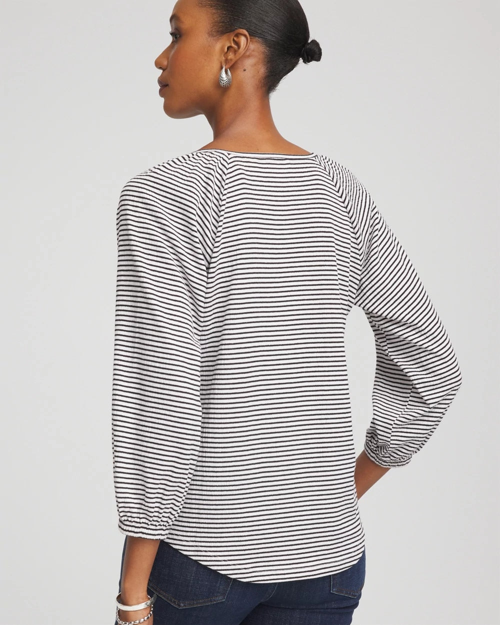 Chico's Striped Crinkled Raglan Top