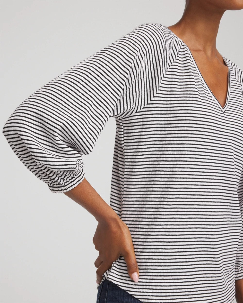 Chico's Striped Crinkled Raglan Top