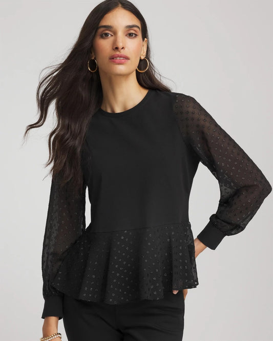 Chico's Clip-Dot Peplum Top