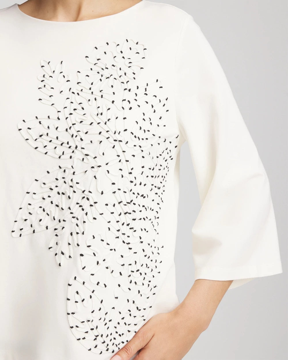Chico's Soutache Embroidered Wildflower Top