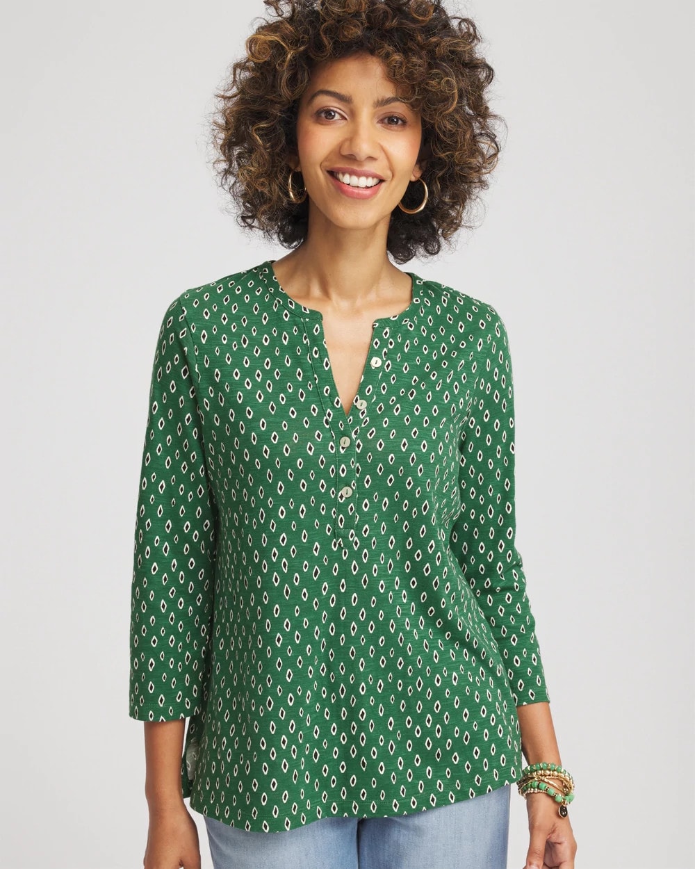 Chico's Geo Cotton Slub Henley Shirt