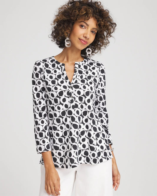 Chico's Printed Cotton Slub Henley Shirt