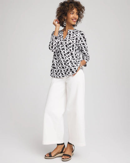 Chico's Printed Cotton Slub Henley Shirt
