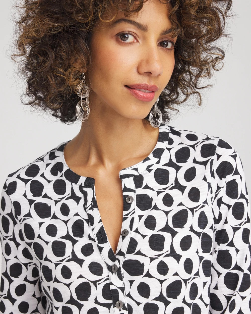 Chico's Printed Cotton Slub Henley Shirt