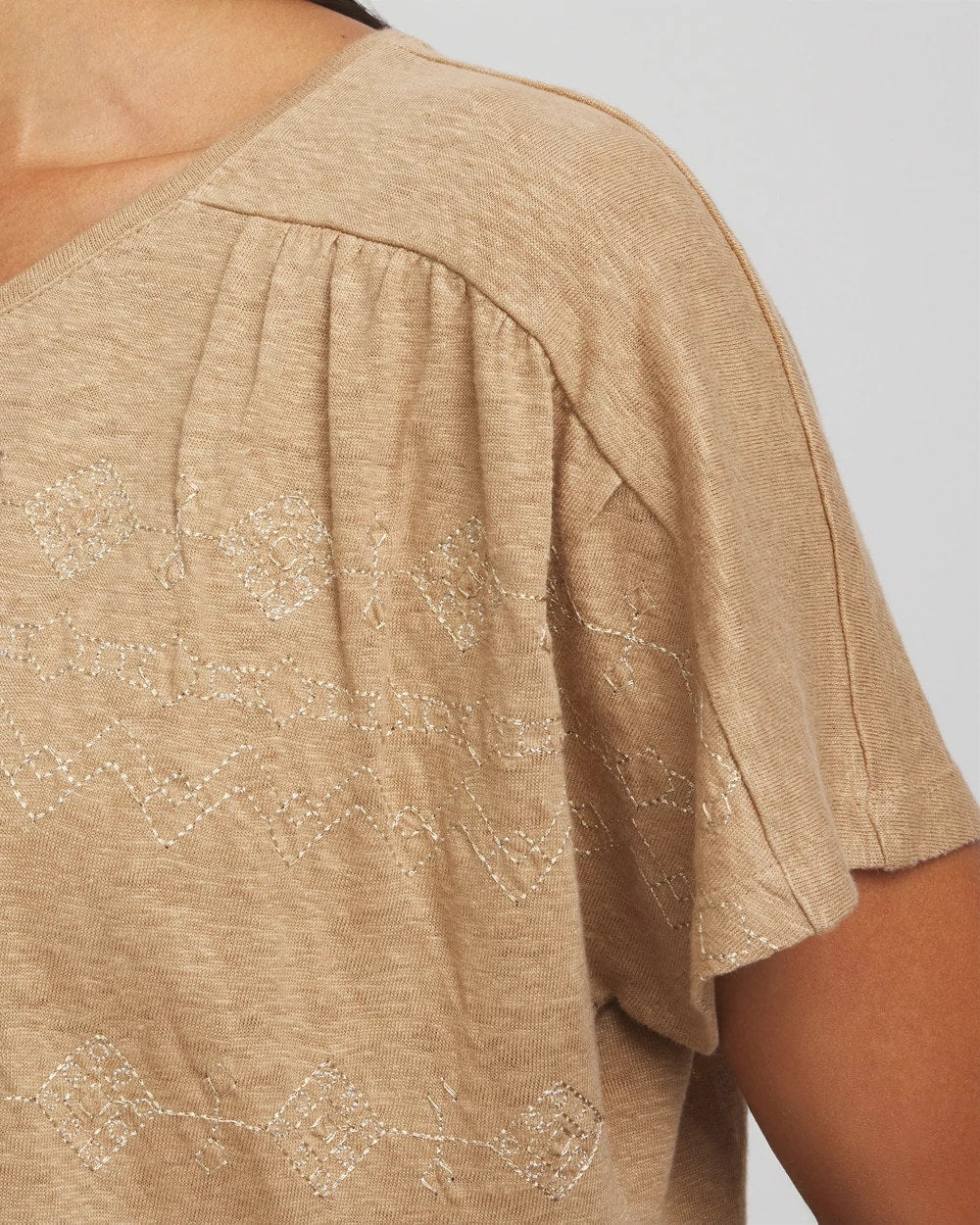 Chico's Geo Embroidered Linen Tee