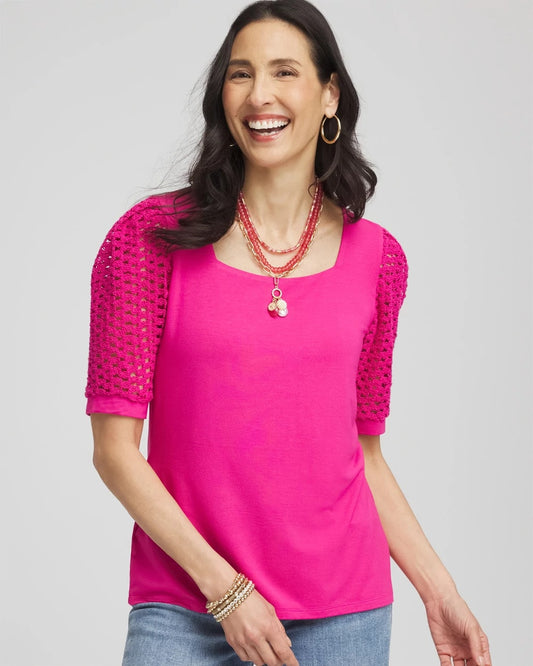 Chico's Touch of Cool™ Crochet Lace Square-Neck Tee