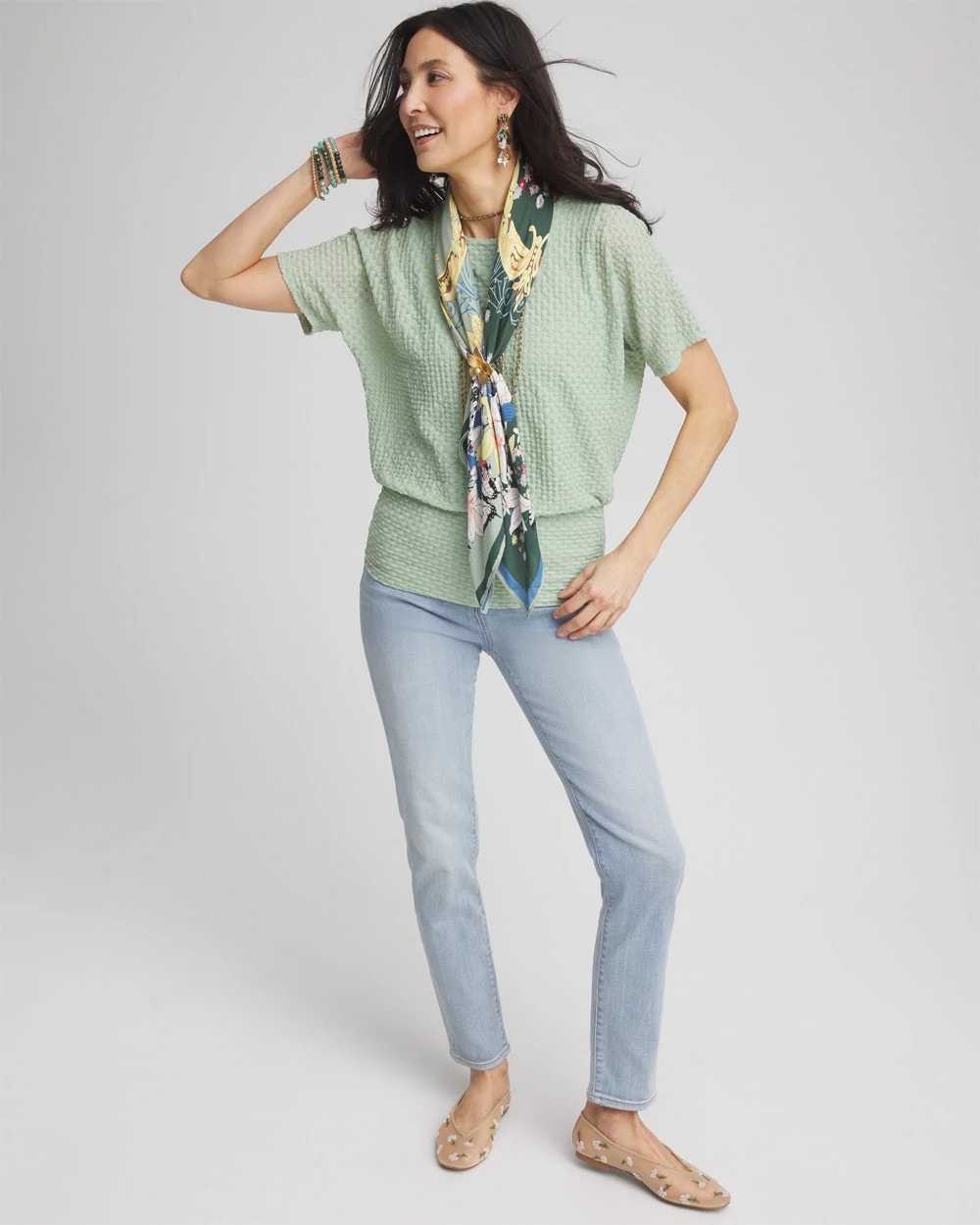Chico's Jacquard Banded Hem Top