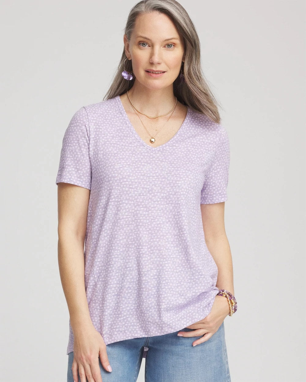 Chico's Polka-Dot Short Sleeve Forward Seam Tee