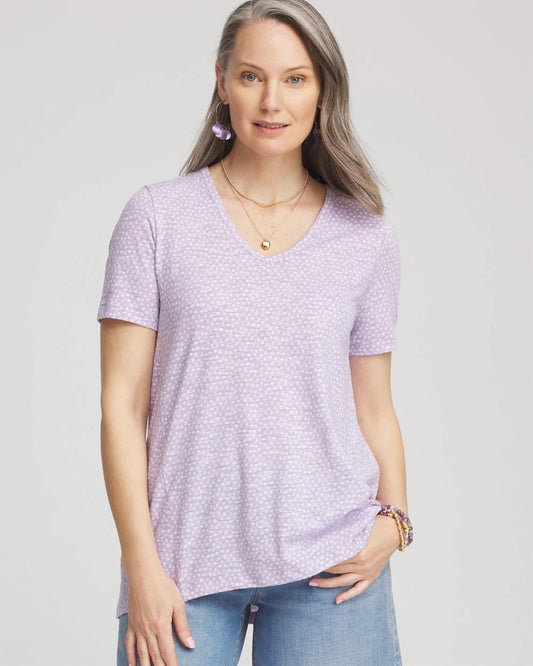 Chico's Polka-Dot Short Sleeve Forward Seam Tee